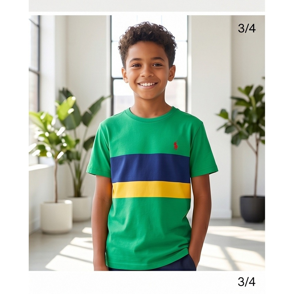 Polo Ralph Lauren Kids Green Striped Pony Logo‎ T-Shirt Youth Collection